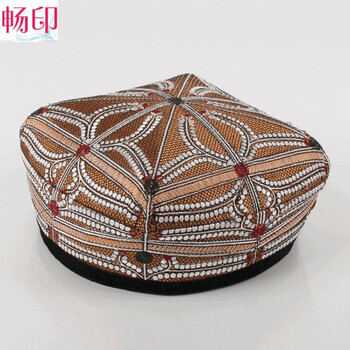 新疆维族帽子新疆小花帽手工平顶四角单层韩版男款男士帽子ytt 深卡其