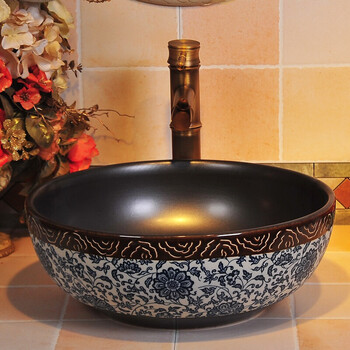 仿古艺术盆洗手盆陶瓷台上盆圆形洗脸盆中式洗漱盆台盆洗面盆 祥云