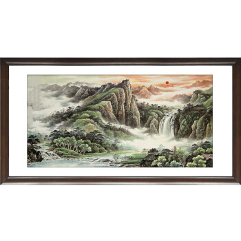 装饰画客厅现代山水墨沙发背景墙壁挂山水风景画有框实木中国式字画书法公司办公室旭日东升 60*120cm/幅