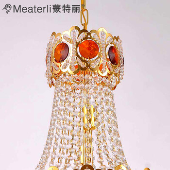 蒙特丽 金黄色水晶吊灯8317-500 豪华餐厅灯客厅灯卧室灯具 皇冠(B) 直径500mm