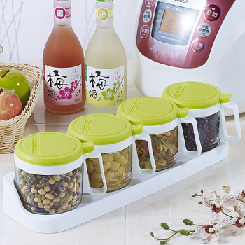 
                                        茶花调味罐调味盒玻璃调味瓶厨房用品4个                
