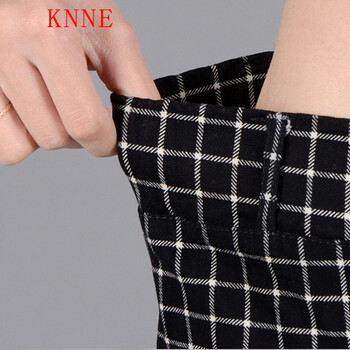 KNNE休闲裤女2015秋新款松紧腰宽松大码多色显瘦哈伦裤女长裤潮KN506110 小黑格子 XL