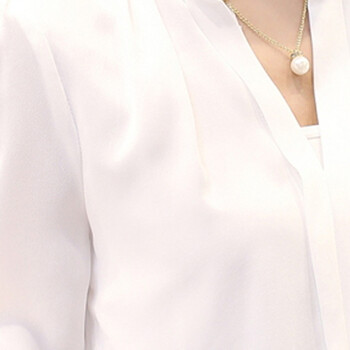 娜柏妮 2016秋冬新款女性感V领长袖雪纺上衣那白搭女士打底衬衣衬衫潮 H623 白色 M
