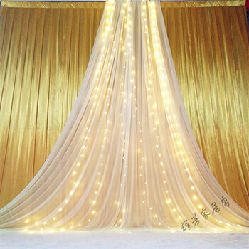 新款婚庆美人纱背景纱幔婚礼布幔 婚庆舞台背景墙led灯串背景 3*4