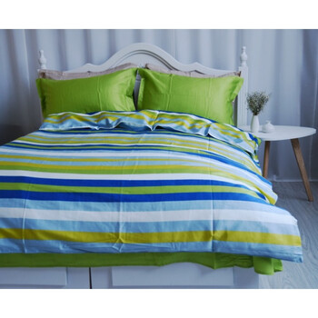 贡缎简约风格单人被套双人被套床单床笠床品单品超值 蓝色绿色宽条纹