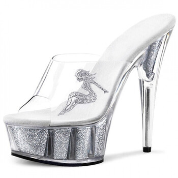 2016夏季性感透明水晶鞋 15cm/14公分超高跟鞋走秀细跟凉鞋 银色 38