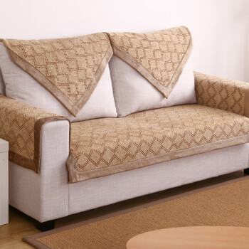 加厚雪尼尔沙发垫靠背巾布艺欧式双面格子防滑坐垫 简约现代 咖啡色