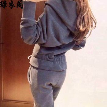 绿衣阁2016秋装韩版烟灰色连帽运动休闲套装三件套卫衣女 秋9310 图片色加绒款 L