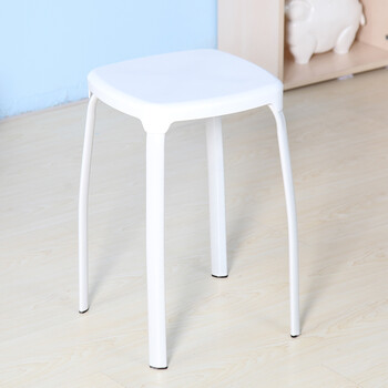 塑料凳子椅子家用八孔圆凳餐桌凳彩色简约加厚时尚高凳子 白色方凳款