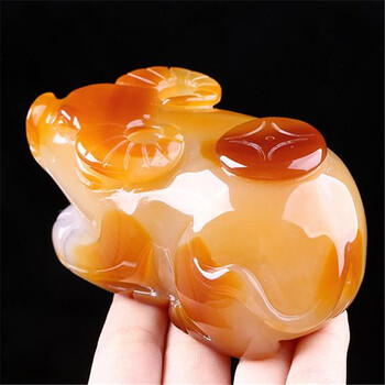 宝莎缇俏色玉髓牛手把件玉石把玩 男士玉雕如意生肖牛手玩件 玉器摆