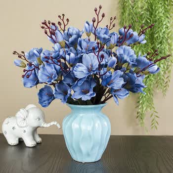 新品欧式假花仿真花装饰玫瑰花套装摆件客厅餐桌绢花陶瓷花瓶 蓝色 3