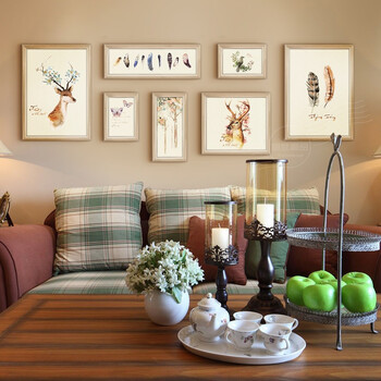 品 客厅装饰画沙发背景墙组合墙画北欧现代简约美式餐厅挂画壁画麋鹿
