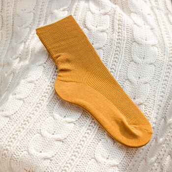 套韩国春夏季松口森女系纯色中筒日系全棉复古短靴袜子女士 (11)姜黄