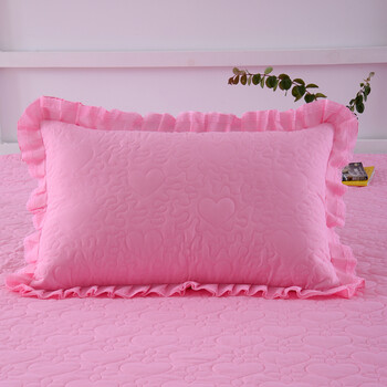 月裳家纺全棉加厚夹棉单双人枕套纯棉荷叶边枕头套粉色4874cm枕套一对