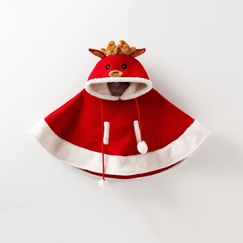 琳童装一件加绒加厚外套中小童卡通麋鹿披风斗篷 儿童冬款披风 红色