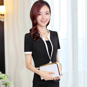 纯儿霓裳 2015夏装新款正品短袖女西装裙外套职业女裙套装两件套 黑色 XXXL