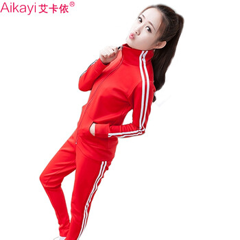 艾卡依 卫衣套装女两件套2016秋装新款时尚休闲运动套装女装 3592 红色 M