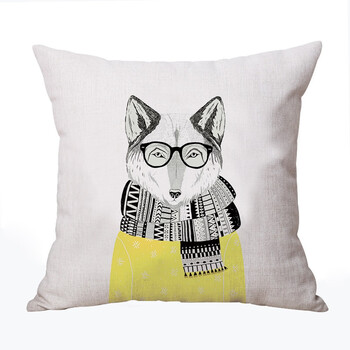 棉麻抱枕现代简约沙发靠垫办公室座椅腰枕靠背含芯午睡枕靠枕 狐狸款