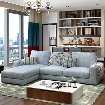 知茗布艺沙发简约现代客厅小户型三人l型组合日式北欧可拆洗家具套装
