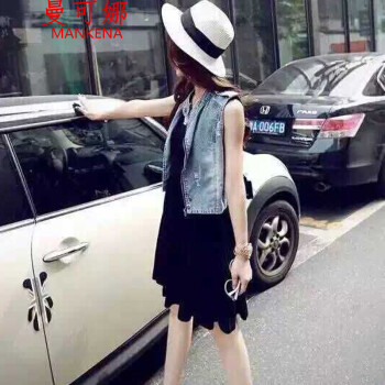 曼可娜 2015新款潮范 欧美街款牛仔马甲8993# 图片色 L