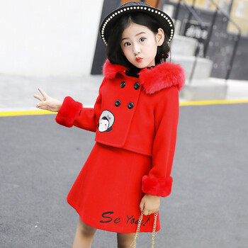 6女童连衣裙7岁小女孩冬季加厚毛呢冬裙公主棉裙子8冬天 中国红(现货)