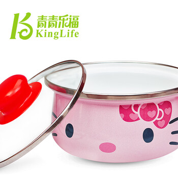 青青乐福 16cm搪瓷奶锅日式小奶锅家用宝宝奶锅复合底珐琅瓷儿童辅食锅婴儿熬粥锅泡面锅 粉 粉色玻璃盖
