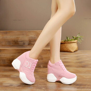 秋冬新款韩版厚底超高跟内增高运动鞋加棉休闲松糕坡跟女鞋单鞋 白色