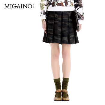 
                                        【199-100】MIGAINO/曼娅奴个性百褶裙迷彩短裙百搭半身裙ME3ED321 绿花 160/66A/M                
