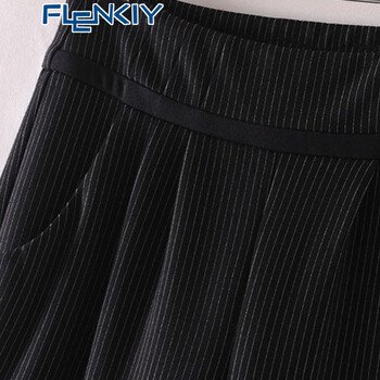 Flenkiy2015秋冬装新款休闲修身条纹女哈伦裤OL职业正装中高腰长裤 黑色 29码