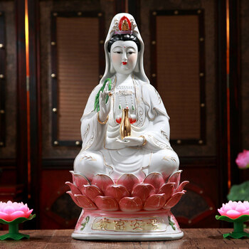 开齐礼坊 坐莲观音菩萨佛像陶瓷 佛堂供奉南海观世音手工艺品摆件 14