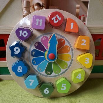 数字时钟积木时钟拼图木钟模型 认知数字形状时间 木质玩具18月上