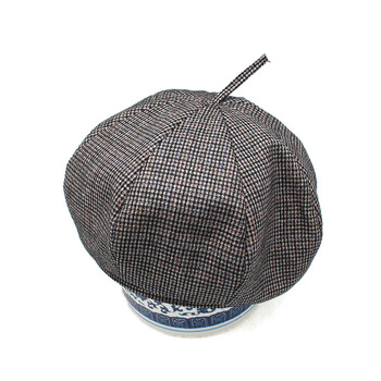 马聚源帽子男秋季新款纯手工户外休闲无檐八角帽画家帽 格呢八角无沿