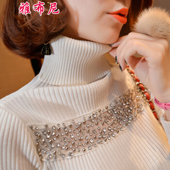 雅布尼 2016春季新品女装百搭修身高领打底衫女长袖针织衫 白色 均码