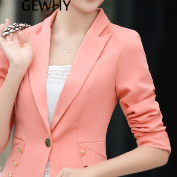 GEWHY 2015秋装新款百搭韩版修身小西装女潮 990 皮粉 M