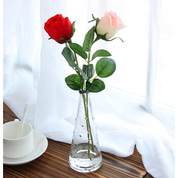花艺套装饰品摆件客厅家居小玻璃花瓶插花 雨点玻璃瓶 玫瑰红浅粉色