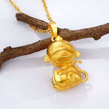 老凤凰黄金吊坠萌猴吃货猴999足金猴子吊坠男女款生肖猴送老婆宝宝