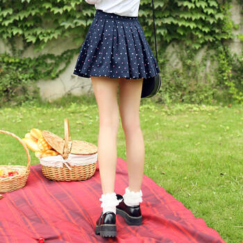 妮菲学院2015早秋新款裤裙印花少女中学生半身裙女裙子百褶裙短裙 藏青色 S160