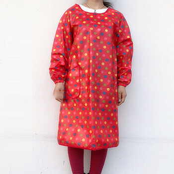 运动户外皮革防水防油围裙 反穿衣倒背衣长袖加大加厚工作服围腰 红色