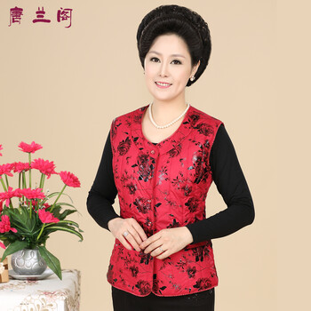 唐兰阁羽绒服女 中老年修身羽绒马甲女 妈妈装大码保暖背心坎肩 羽绒印花无袖内衣加厚外套女 黑玫瑰 XL