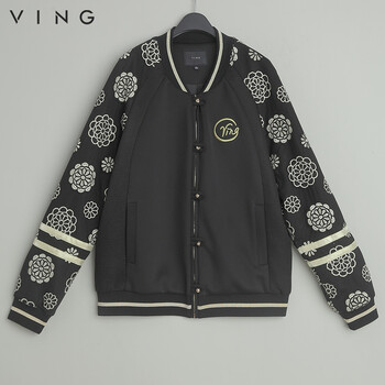 
                                        VING春装新款高端女装刺绣棒球服时尚运动衫修身短款外套夹克9531411011 黑色 XL                