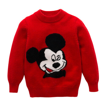儿童宝宝男童女童羊绒毛衣卡通红色圆领打底针织中大童羊毛衫线衣