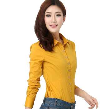 职业阿玛施特价女装旗舰店专柜正品2015夏季新款OL衬衫长袖翻领上班族女装修身韩版衬衣白领 黄色 3码/M 重110