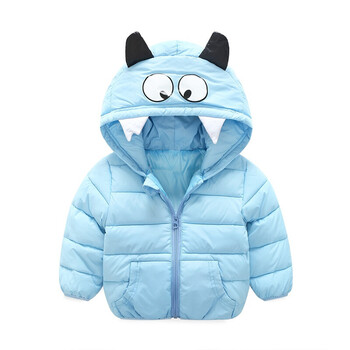 加厚保暖棉袄连帽短款冬季韩版男女童卡通棉衣棉服 天蓝色 110cm