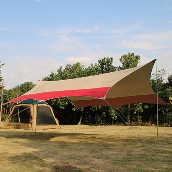 野外简易帐篷户外银胶遮阳棚防晒折叠防雨炊事帐 碟形象牙黄配嫣红