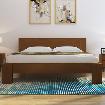 8米双人床 简约现代北欧经济型橡胶木床 浅胡桃色实木床 1500mm*2000