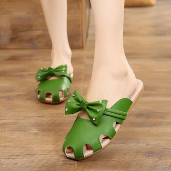 儿童拖鞋韩版蝴蝶结女大童凉拖鞋公主时尚女士休闲外穿凉鞋女 绿色 偏