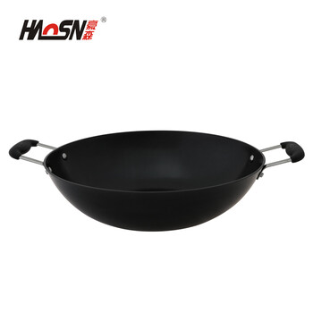 豪森(HAOSN)铸铁锅圆底大炒锅无烟燃气40cm手工生铁双耳铁锅炒菜锅不粘锅