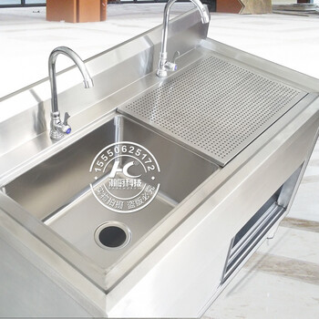 不锈钢商用厨房操作台水池双盆带沥水网水槽浸泡池洗碗洗菜柜 202#180