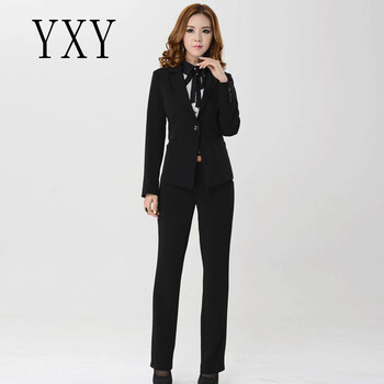 攸行云 职业套装女装时尚长袖高档白领工作服西装 HR6616 黑色 XXL