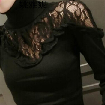 
                                        姚雅妮新款时尚韩版百搭蕾丝高领毛衣针织衫女装修身性感长袖拼接打底衫T恤 黑色 均码                